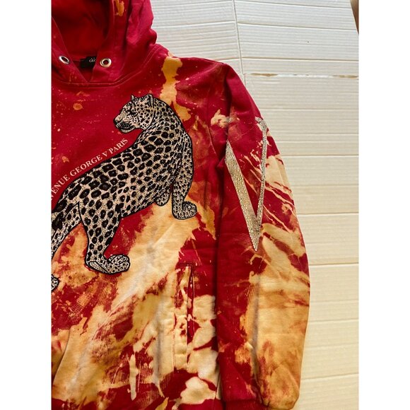 Avenue George V Paris men’s Red bleach art Leopard Hooded Sweatshirt S hoodie - Picture 8 of 16